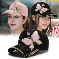 Ball Caps Spring Summer And Autumn Butterfly Sequin Rhinestone Woman Baseball Cap Fashionable Korean Lady Sport Sun Hat 55-59CM