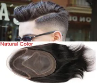 2021 Mens Toupee Hair Pu med franska spetsspår för män europeiska remy hu hårersättningssystem hårstycke 10x8inch2867798
