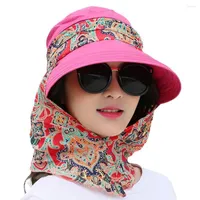 Wide Brim Hats Lady Women Summer Outdoor Hat Riding Anti-UV Sun Beach Foldable Sunscreen Floral Print Caps Neck Face