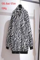 Women039s Plus Size Outerwear Coats 150Kg Women39s Autumn Winter Zebra Print Plush Jacket Bust 157cm 6XL 7XL 8zXL 9XL10XL