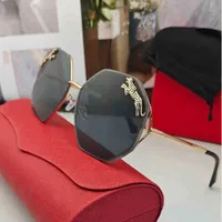 Carti Glasses espelhado embutido Champagne Leopard Fashion Sunglass Hexagon Acessório de ouro feminino Designer de metal de metal Óculos de sol