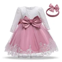 Baby Girl Dress Infant Long-sleeved Dress Elegant Party Birthday Christening Ball Gown Lace Floral Girl Dress255W