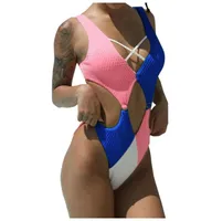 Women039s Swimwear Swimsuit Women One Piece Fashion Colorpatching Bodysuit Hollow Out Bandeau Push Up Bikini Set Brazilian Rop1204878