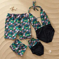 Family Swimwear Leaf Print Swimsuit Mother Daughter Bath Suits Dad Son Swim Shorts Mommy Daddy And Me Matching Clothes Outfits284f