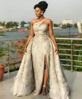 Newaso ebi Style Mermaid Prom Party Dresses Overkirt Train 2022 One Counder Silver Lace Plus Size Silal Evening Evening Grow1632368