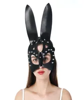 BCYQZ Sexy Rabbit Bunny Girl Cosplay Masquerade Party Women Black PU BDSM Leather Adult Mask4666638