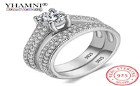 Yhamni mit Zertifikat Luxus Original 925 Silber Ehering Set haben S925 Logo Dazzle Zirkonia Diamond Band Ringe für Frauen 2p5887352