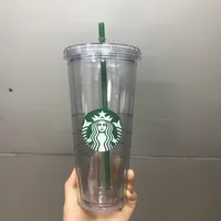 Tasses Starbucks 24oz 710 ml de tasses en plastique réutilisables Double-couche transparente café plat colonne de paille plate bdian tasse de lait de lait fy5262 ss1122