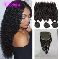 Brazilian Human Hair Kinky Curly 3 Bundles With 55 Lace Closure Baby Hair Double Wefts Middle Three Part Natural Color7976741