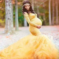 Кружевое без плеча платье беременности Пография с длинным рукавом сетка для беременности макси -платья для съемки беременных женщин. Платье 787 S22246