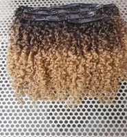 ブラジルの人間の髪vrginレミーヘアエクステンションクリップのキンキーカーリースタイルナチュラルブラックブランドブロンドオンブルカラー7869676