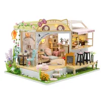 Puppenhaus Accessoires Cat Cafe Back Garden Holzpuppenhaus mit LED Light Furniture für Erwachsene Geschenke DIY Miniatur 221122