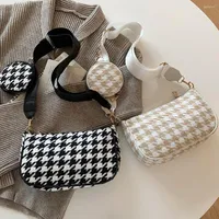 Evening Bags 2022 Female Vintage Plaid Printing Shoulder With Mini Round Purse Pendant Women Casual Small Crossbody 2pcs Com