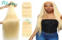 Monstar 613 Blonde Bundle with 5x5 Lace Closure Peruvian Straight Remy Human Hair 28 30 32 34 36 Inch 3 Bundles with 613 Closure9899055