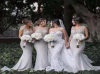 Light Gray Long Mermaid Bridesmaid Dresses With Tulle Straps Sweetheart Mermaid Bridesmaid Gowns Back Zipper Custom Made Formal Pa3232429