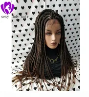 1B 30 ombre brown box braids wig Fully Hand Braided Handmade Braid Wig Lace Front Wigs for africa women8700287