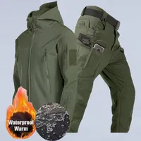 Herrjackor Autumn Winter Trousers Waterproof Set Fleece 2 Piece Tracksuits Thermal Coat Fall Camping Handing Skiing Pants 221122