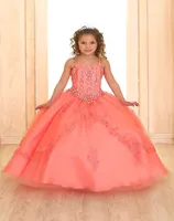 Coral Luxury Princess Ball Vestido para chicas Destinos de concurso 2021 vestido de ni￱a de flores sin mangas con chaqueta vestido de ni￱a f8744743