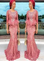 Aso ebi Nigeria Style Lace Long Arabic Evermance Dresses Mermaid Prom Dresses 34長袖Peplum Plus Size8230856