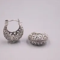 Hoop Ohrringe handgefertigt echtes S925 Sterling Silber Ohrring Retro Circle hohl geschnitzte Bl￼ten Retopersonalit￤t Bohemian Ethnizit￤t