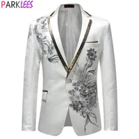 Ternos masculinos Blazers White Floral Floral Borderyery Jacket Men Wedding Groom Tuxedo mens de um botão Fantas de lapela Homme 221121
