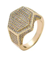 Fashion Micro Paved CZ Zircon Hexagon Finger Ring Iced Out Bling Punk Cubic Zirconia Rings Jewelry 18K Real White Gold Mens Hip Ho
