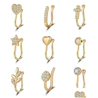 N￤sringar Studs Zircon Heart Cross Septum Nose Rings for Women Girls Faux Clip Ring Non-Pierced Body Jewelry Drop Delivery 2021 Dhadn