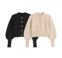 Women039s Knits Women Autumn Winter Solid Fashion Knit Buttons Loose Knitted Crop Top Cardigan Sweater Vintage Long Sleeve Fema4547495