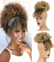Perucas sintéticas Afro Puff Hair Bun Chailystring de rabo de cavalo com franja Curta curta Curly Pineapple Pony Cail Clip em Wrap updo5565883