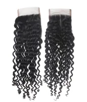 Virgin Peruvian Top Lace Closure Hair 4x4 Brasil Remy Human Hair Afro Curly Wavy Cierre de cierre 1B Part Middle
