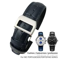 20mm 22 mm Leder Cowide Watch Band Ersatz für IWC Portuser Porotfino Family Pilots Uhren Schwarzblau -braunen Riemen 268W