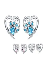 Boucles d'oreilles de goujon de patte de compagnie bleu en cristal pour fille en forme de coeur fille cz empreinte oreille étalon bijoux conception bijoux sce6542955773