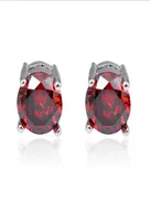 12 Pairs Luckyshine Red Zircon Crystal Gems Silver Plated Stud Earrings Fashion Simple European Holiday gift Earrings Stud for Uni5739374