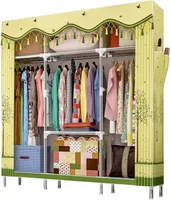 New Portable Wardrobe Clothes Storage Organizer Closet Bedroom Furniture with 3 Hanging Racks Fullyenclosed with 2 Side Pockets