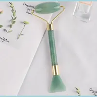 Face Massager Portable Real Aventurine Jade Roller For Face Noiseless Facial Masr With Makeup Brush Function Drop Delivery Health Bea Dhlda