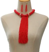 Set Woman 2 Pieces Long Necklace Red Tassel Beads Jewelry Sets Womens Boho Accesories for Girls Gifts 2208104365448