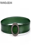 RAINIE SEAN Blackish Green Women Belt No Hole Ladies Belts for Dresses Real Leather High Quality Apparel Accessories 100cm H0901