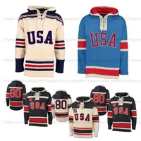 Custom 1980 Miracle on Team USA Ice Hockey Jersey Hoodies hebben elke naam en nummer Beige Blue Navy Hoodie Sports Sweater topkwaliteit gestikt