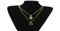 Egyptian large Ankh Key pendant necklaces Sets Round Ruby Sapphire with Rhinestones Cross Charms cuban link Chains For mens Hip Ho4517298