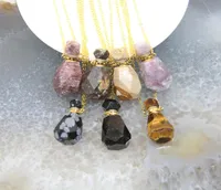 Charms Natural Obsidian Facetted Parfym Bottle Pendants Necklacespink Tourmaline Quartz Essential Oil Diffuser Vial Jewelry4384304
