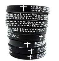 100pcs inspirador inglês serenidade oração silicone bracelets homens cristãos cruzam pulseiras de moda inteira serenity jewe317s1506784