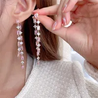 Dangle Ohrringe koreanischer Stil glänzender rechteckiger Zirkon Anhänger Mode langer abnehmbarer Quasten für Frauen