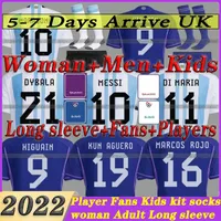 S-4XL Argentina Soccer Jersey Football Shirt 2022 Dybala Aguero Maradona Di Maria 22 23 مشجعًا نسخة من النساء الرجال Kids Kits Long Sleeve يضع الزي الرسمي الجوارب