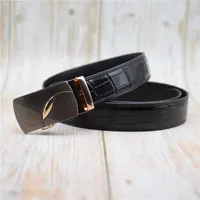 Belts Business Real Crocodile Genuine Leather Belt For Men Black 3.4CM Width Automatic Buckle Strap 100-130CM Plus Size Male