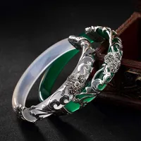Charm s Pendant Necklaces S925 Sterling Sier Vintage Clover Inlaid Jade White Green Gift Bracelet