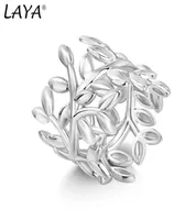 Laya 925 Pierścień srebrnego opaski dla kobiet Nieregularny unikalny projekt liści zwykłej mody Srebrna Oryginalna neutralna biżuteria 2022 Trend5990091