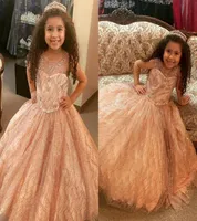 2022 Bling TuLle Girls Pageant Jurken Sheer Cap Sleeve Jewel kristal Mini Quinceanera jurk Toddler Flower Girl Wedding3415862