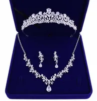 Beautiful Beaded Crystal Three Pieces Bridal Jewelry sets Bride Necklace Earring Crown Hair Tiaras Wedding Party Accessories Cheap