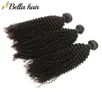 Kinkycurly brasilianische menschliche jungfr￤uliche haarb￼ndelwebige Erweiterungen 3pcslot nat￼rliche Farbe Little Curly Hairweft Bellahair3991802