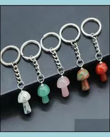 Keychains Natural Stone Key Chain Ring Mushroom Pendant Keychains Cute Mini Statue Charms Keychain Lovely Keyring For Car Ba Vipje5798201
